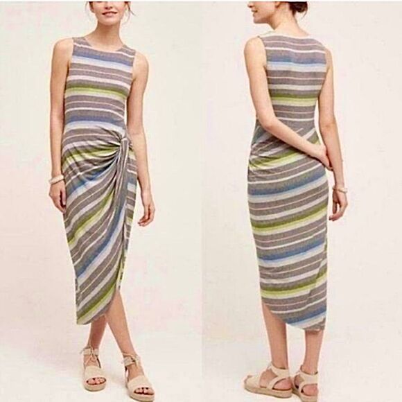 Anthropologie Bailey 44 Striped‎ Knot Midi Dress Size S jersey boho - Picture 1 of 8